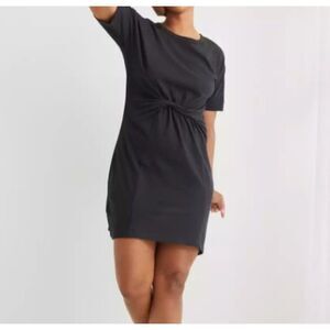 Aerie Twist Front Cotton T-Shirt Dress in Black Size XXL